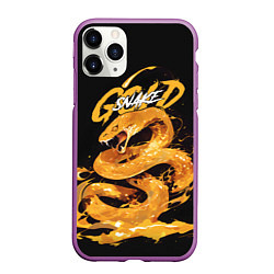 Чехол iPhone 11 Pro матовый Gold snake, цвет: 3D-фиолетовый