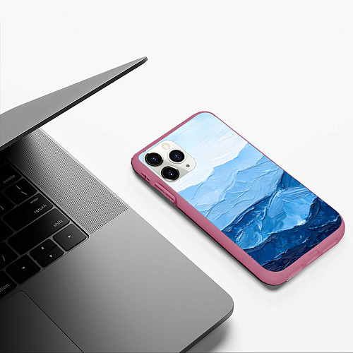 Чехол iPhone 11 Pro матовый Синяя живопись / 3D-Малиновый – фото 3