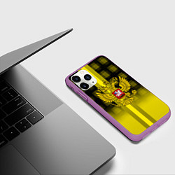 Чехол iPhone 11 Pro матовый Герб РФ лого текстура, цвет: 3D-фиолетовый — фото 2