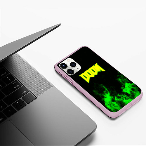 Чехол iPhone 11 Pro матовый Doom кислотное лого огонь / 3D-Розовый – фото 3