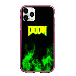 Чехол iPhone 11 Pro матовый Doom кислотное лого огонь, цвет: 3D-малиновый