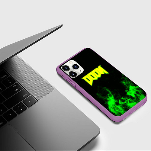 Чехол iPhone 11 Pro матовый Doom кислотное лого огонь / 3D-Фиолетовый – фото 3
