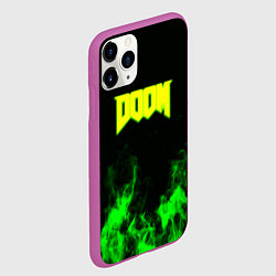 Чехол iPhone 11 Pro матовый Doom кислотное лого огонь, цвет: 3D-фиолетовый — фото 2