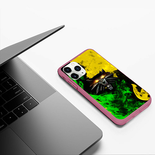 Чехол iPhone 11 Pro матовый The Witcher in fire / 3D-Малиновый – фото 3