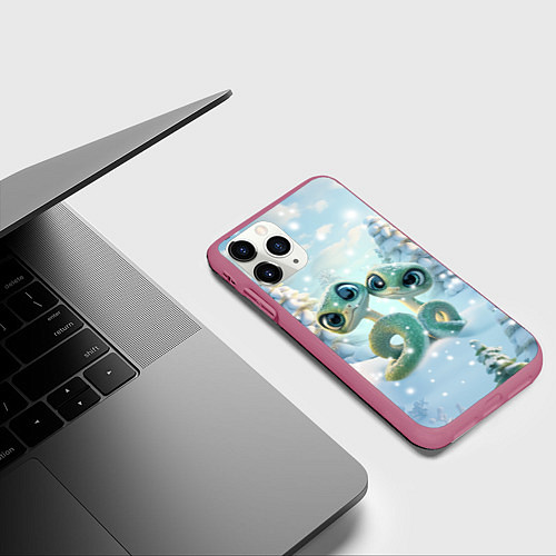 Чехол iPhone 11 Pro матовый Милые змеи / 3D-Малиновый – фото 3