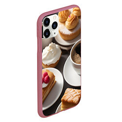 Чехол iPhone 11 Pro матовый Кофе и пирожные, цвет: 3D-малиновый — фото 2