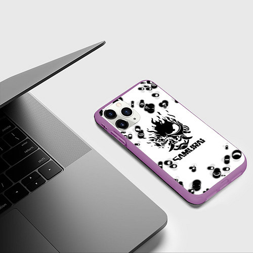 Чехол iPhone 11 Pro матовый Samurai черные краски текстура / 3D-Фиолетовый – фото 3