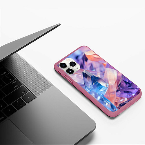 Чехол iPhone 11 Pro матовый Розовые минералы / 3D-Малиновый – фото 3