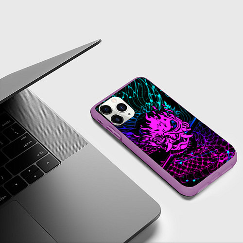 Чехол iPhone 11 Pro матовый Cyberpunk 2077 dragon neon / 3D-Фиолетовый – фото 3