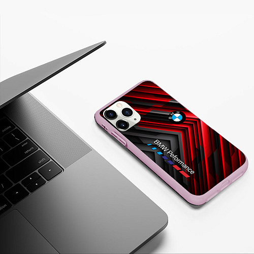 Чехол iPhone 11 Pro матовый BMW geometry stripes red / 3D-Розовый – фото 3