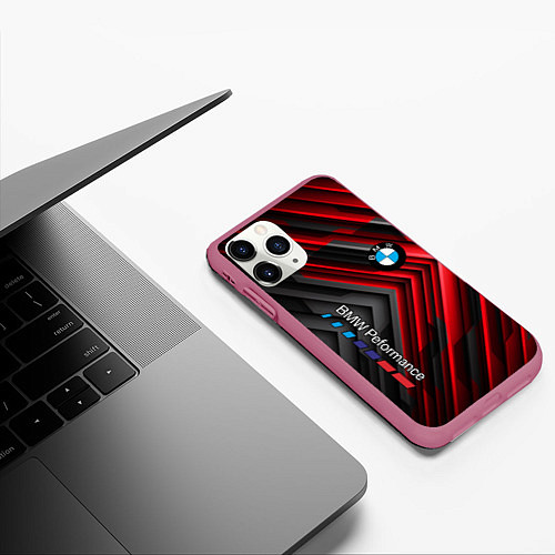 Чехол iPhone 11 Pro матовый BMW geometry stripes red / 3D-Малиновый – фото 3