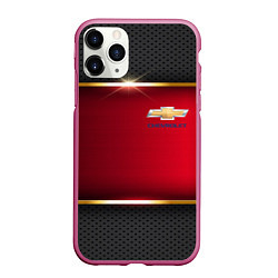 Чехол iPhone 11 Pro матовый Chevrolet metal auto, цвет: 3D-малиновый