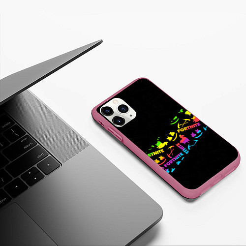 Чехол iPhone 11 Pro матовый Fortnite rainbow / 3D-Малиновый – фото 3