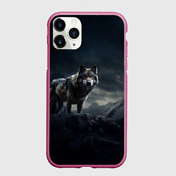 Чехол iPhone 11 Pro матовый Волк в горах, цвет: 3D-малиновый