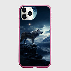 Чехол iPhone 11 Pro матовый Волк на утренней горе, цвет: 3D-малиновый