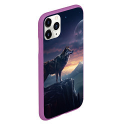 Чехол iPhone 11 Pro матовый Волк и луна, цвет: 3D-фиолетовый — фото 2