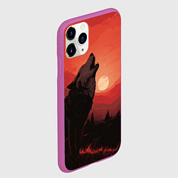 Чехол iPhone 11 Pro матовый Волк воет на луну, цвет: 3D-фиолетовый — фото 2