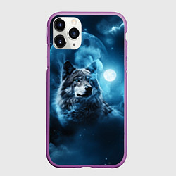 Чехол iPhone 11 Pro матовый Волк ночное синее небо