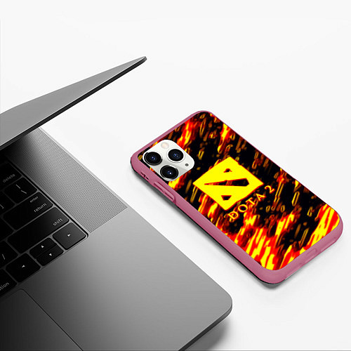 Чехол iPhone 11 Pro матовый DOTA2 огенный стиль текстура / 3D-Малиновый – фото 3