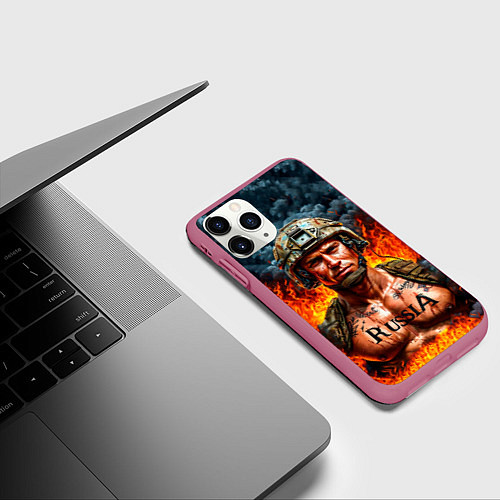 Чехол iPhone 11 Pro матовый Воин России / 3D-Малиновый – фото 3