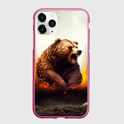 Чехол iPhone 11 Pro матовый Агрессивный бурый медведь, цвет: 3D-малиновый