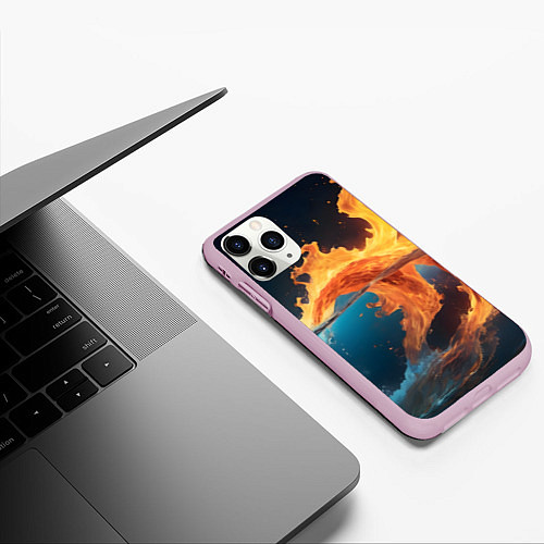 Чехол iPhone 11 Pro матовый Вода и огонь / 3D-Розовый – фото 3