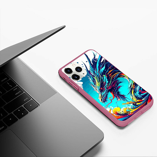 Чехол iPhone 11 Pro матовый Japanese dragon - tattoo irezumi / 3D-Малиновый – фото 3