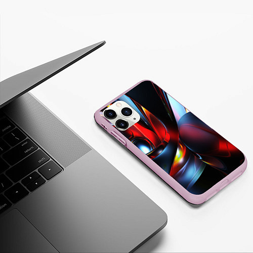 Чехол iPhone 11 Pro матовый Абстрактные волны геометрия / 3D-Розовый – фото 3