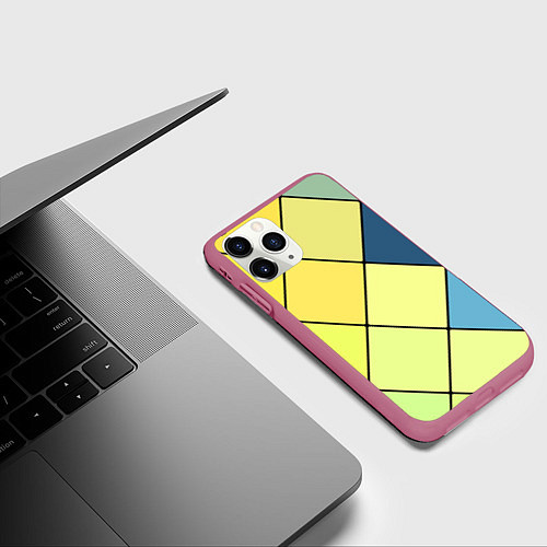 Чехол iPhone 11 Pro матовый Геометрия линии клетка / 3D-Малиновый – фото 3