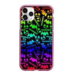 Чехол iPhone 11 Pro матовый Marshmello neon steel pattern, цвет: 3D-малиновый