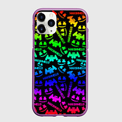 Чехол iPhone 11 Pro матовый Marshmello neon steel pattern, цвет: 3D-фиолетовый