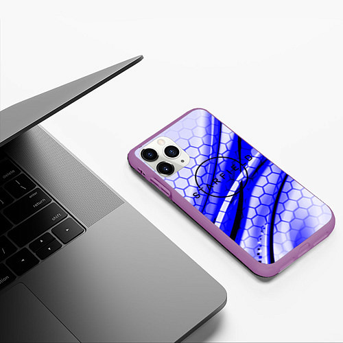 Чехол iPhone 11 Pro матовый Starfield hexagon space / 3D-Фиолетовый – фото 3