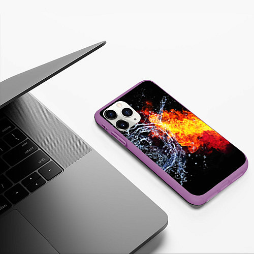 Чехол iPhone 11 Pro матовый Столкновения огня и воды / 3D-Фиолетовый – фото 3