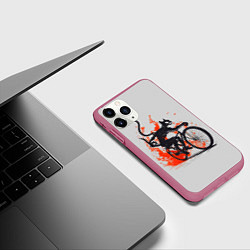 Чехол iPhone 11 Pro матовый Чёрный демонический кот на велосипеде, цвет: 3D-малиновый — фото 2