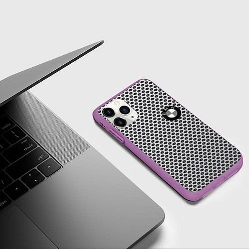 Чехол iPhone 11 Pro матовый BMW carbon steel auto / 3D-Фиолетовый – фото 3