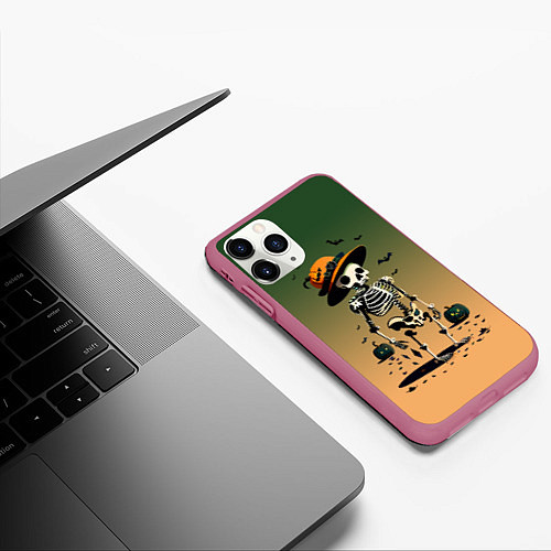 Чехол iPhone 11 Pro матовый Funny skeleton - ai art fantasy / 3D-Малиновый – фото 3