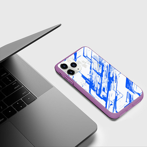 Чехол iPhone 11 Pro матовый Синие полосы на белом фоне / 3D-Фиолетовый – фото 3