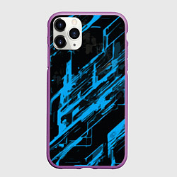 Чехол iPhone 11 Pro матовый Blue stripes on a black background, цвет: 3D-фиолетовый