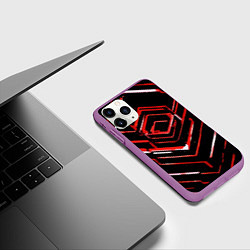 Чехол iPhone 11 Pro матовый Красные смазанные линии на чёрном фоне, цвет: 3D-фиолетовый — фото 2