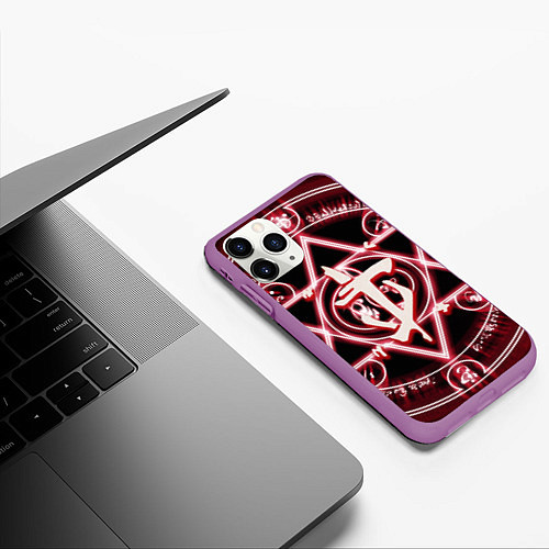 Чехол iPhone 11 Pro матовый Doom logo / 3D-Фиолетовый – фото 3