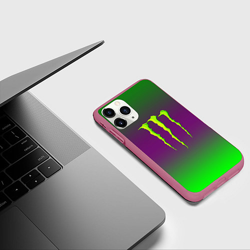 Чехол iPhone 11 Pro матовый Monster energy gradient / 3D-Малиновый – фото 3