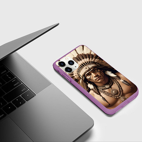 Чехол iPhone 11 Pro матовый Индеец искусство / 3D-Фиолетовый – фото 3
