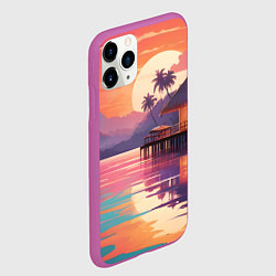 Чехол iPhone 11 Pro матовый Летний домик пальмы закат, цвет: 3D-фиолетовый — фото 2