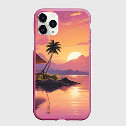 Чехол iPhone 11 Pro матовый Домик на берегу закат, цвет: 3D-малиновый