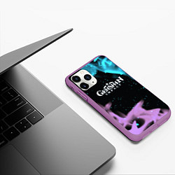 Чехол iPhone 11 Pro матовый Genshin Impact flame neon, цвет: 3D-фиолетовый — фото 2