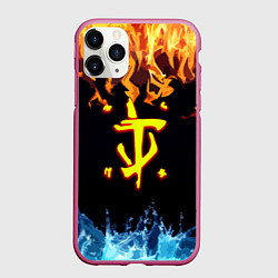 Чехол iPhone 11 Pro матовый Doom огонь и вода лого, цвет: 3D-малиновый