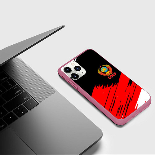 Чехол iPhone 11 Pro матовый СССР краски абстрактные текстура / 3D-Малиновый – фото 3