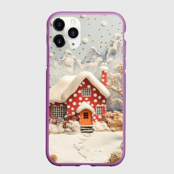 Чехол iPhone 11 Pro матовый Объемный зимний пейзаж, цвет: 3D-фиолетовый