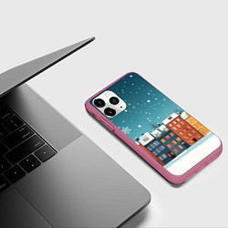 Чехол iPhone 11 Pro матовый Зимний городок из домов, цвет: 3D-малиновый — фото 2