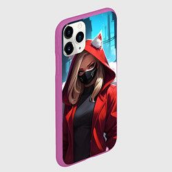 Чехол iPhone 11 Pro матовый Девушка кошка неоновый город, цвет: 3D-фиолетовый — фото 2